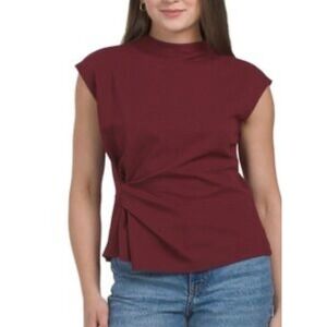 Modern Works Burgundy Twist Front Sleeveless Blouse Minimalist Chic Sz L